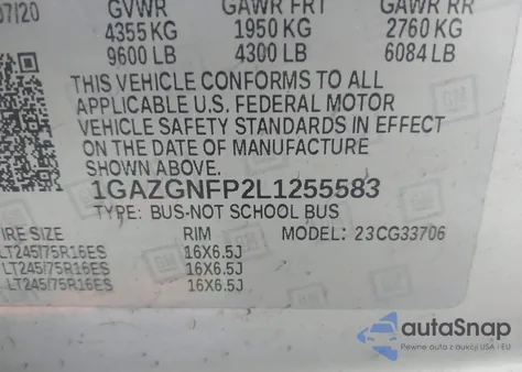 2020 Chevrolet Express Passenger Rwd 3500 Extended Wheelbase Ls from USA, damaged, VIN 1GAZGNFP2L1255583